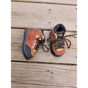 Mt. Everest Kids Hiking Boots Brown Green Suede Vintage D-Ring Size 2W